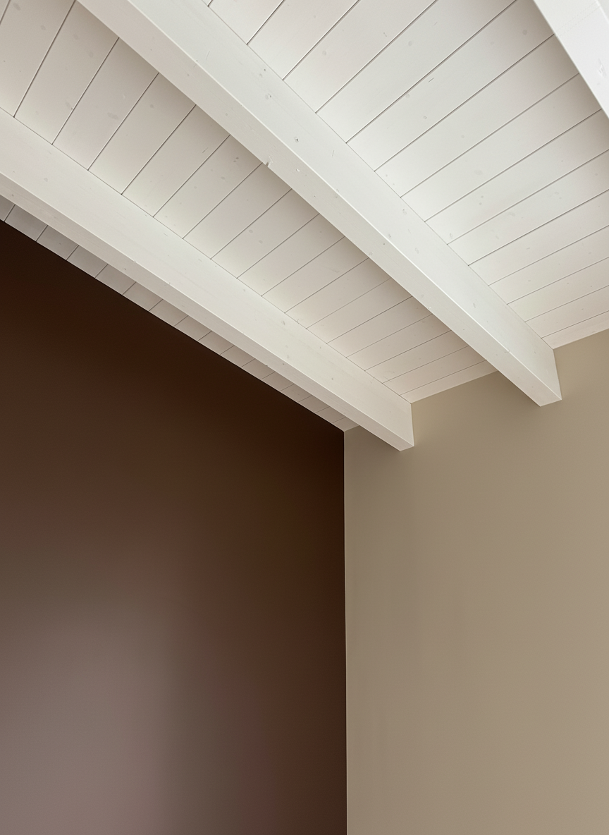 Soffitto con travi bianche a vista