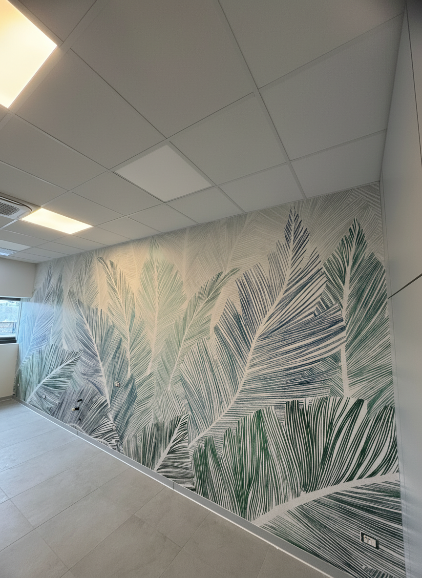 Ufficio con carta da parati foglie tropicali